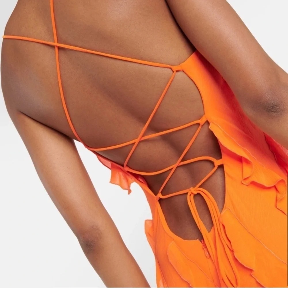 STAUD Elvire Open-Back Ruffled Crepe Maxi Dress Nectarine Orange - Picture 5 of 10